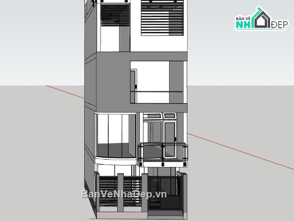 nhà phố 5 tầng,file sketchup nhà phố 5 tầng,ngoại thất nhà phố 5 tầng,bản vẽ nhà phố