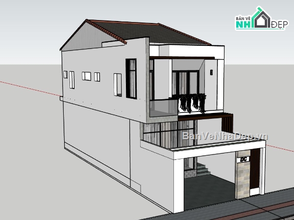 nhà phố sketchup,nhà phố 2 tầng,model su nhà phố 2 tầng,nhà phố hiện đại