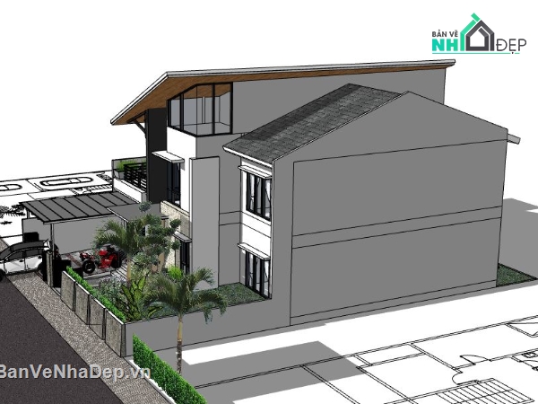 nhà phố 2 tầng,mẫu nhà phố 2 tầng,sketchup nhà phố 2 tầng