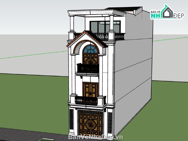 mẫu nhà phố 3 tầng,sketchup nhà phố 3 tầng,model su nhà phố 3tầng