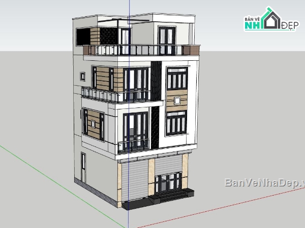 sketchup nhà phố 4 tầng,model su nhà phố 4 tầng,mẫu nhà phố 4 tầng