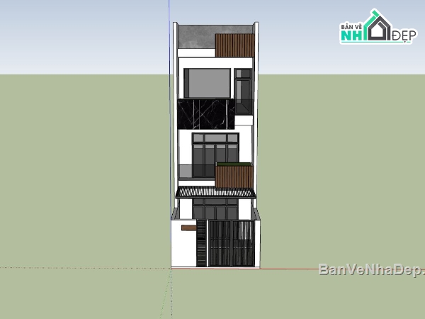 Sketchup nhà phố 4 tầng,nhà phố 5x17m,thiết kế nhà phố hiện đại