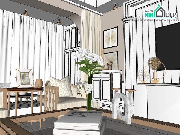 nội thất phòng khách,Model sketchup phòng khách,phòng khách model su,file sketchup phòng khách,phòng khách model sketchup