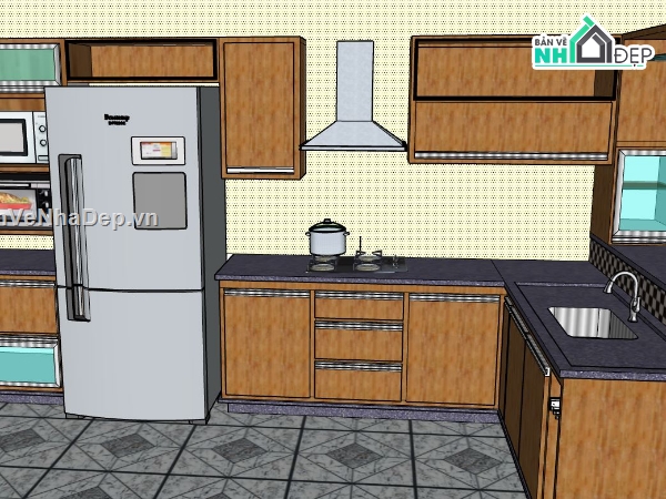phòng bếp su,model phòng bếp,sketchup phòng bếp