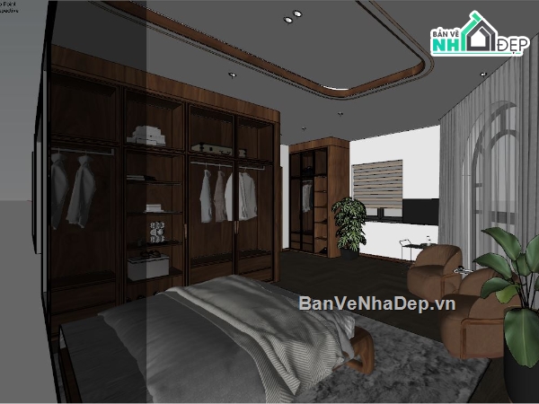 file sketchup phòng ngủ,phòng ngủ sketchup,file sketchup đồ gỗ óc chó,file sketchup,gỗ óc chó file cad