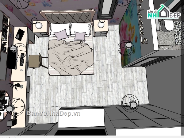 thiết kế phòng ngủ đẹp,phòng ngủ sketchup,Model phòng ngủ,thiết kế sketchup đẹp