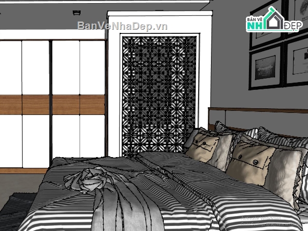 phòng ngủ sketchup,File sketchup phòng ngủ đẹp,3d su phòng ngủ