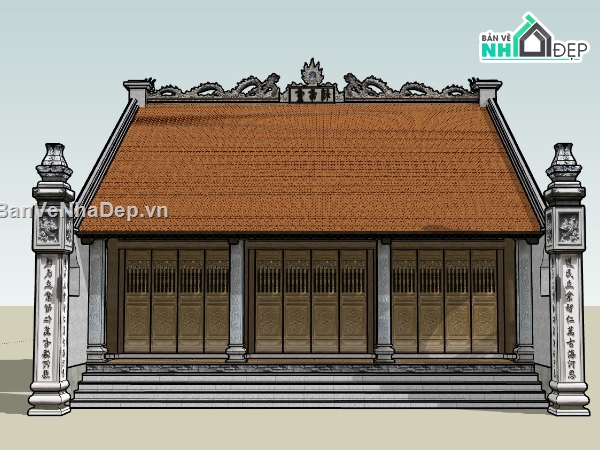 Model sketchup chùa,sketchup thiết kế chùa,model chùa 3d