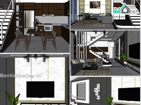 Sketchup thiết kế nội tất căn hộ,Mẫu thiết kế nội thất tầng 1,Mẫu thiết kế tầng 1,thiết kế nội thất nhà phố,phối cảnh nội thất nhà phố su