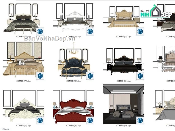 giường tân cổ điển,tổng hợp mẫu giường tân cổ điển,File sketchup giường tân cổ điển