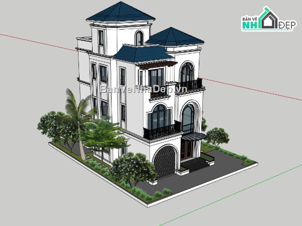 file sketchup villa 3 tầng,mẫu villa hiện đại,mẫu bản vẽ villa