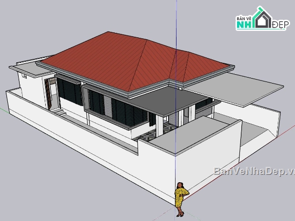 biệt thự 1 tầng,sketchup biệt thự,biệt thự hiện đại,phối cảnh biệt thự