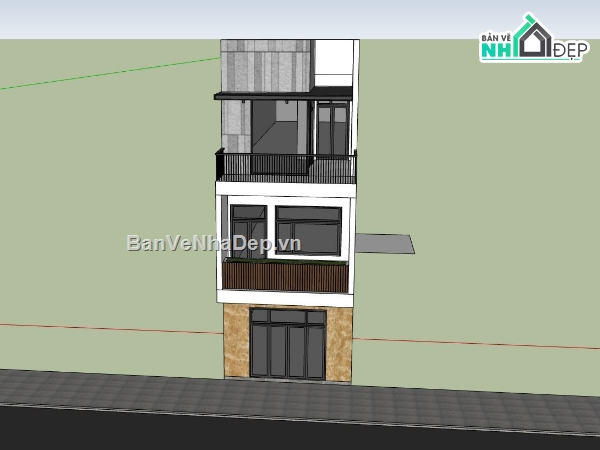 nhà phố 3 tầng,nhà phố hiện đại,phối cảnh nhà phố,file sketchup nhà phố