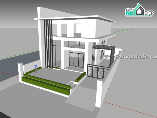 biệt thự 2 tầng,sketchup biệt thự 2 tầng,skechup ngoại thất biệt thự 2 tầng