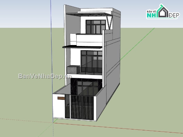 nhà phố 3 tầng,sketchup nhà phố 3 tầng,phối cảnh nhà phố