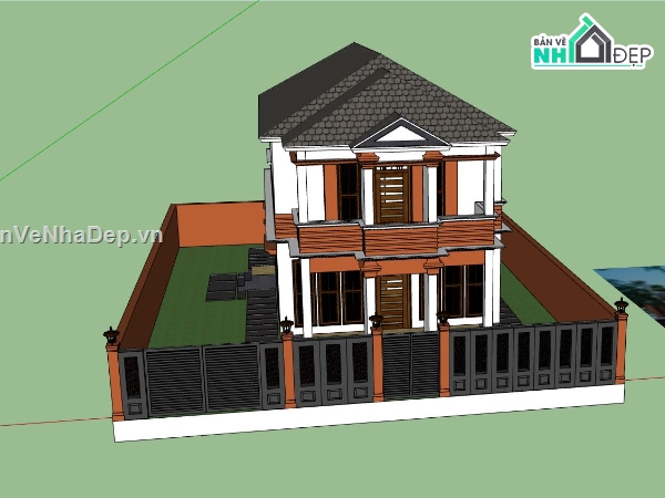 biệt thự 2 tầng,mẫu biệt thự sketchup,biệt thự hiện đại