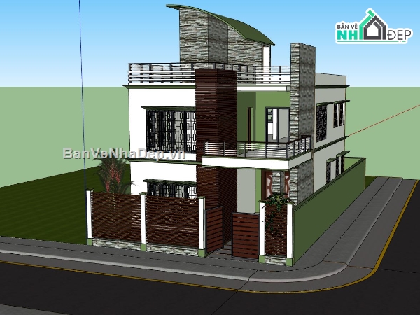 biệt thự 2 tầng,biệt thự sketchup,biệt thự hiện đại