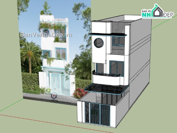 nhà phố 3 tầng,nhà phố hiện đại,kiến trúc nhà phố,sketchup nhà phố 3 tầng