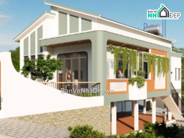 nhà cấp 4 mái lệch,nhà cấp 4,file cad nhà cấp 4,cad nhà cấp 4