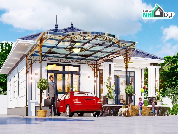 nhà mái nhật 1 tầng,biệt thự mái nhật,kiến trúc biệt thự mái nhật