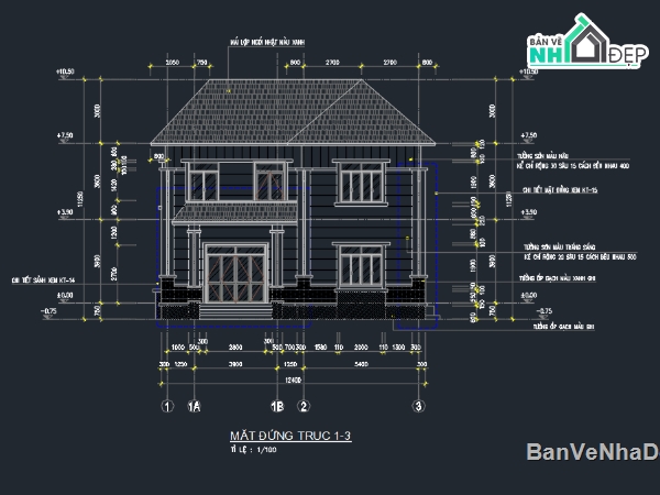 Nhà 2 tầng,bản vẽ nhà 2 tầng,file cad nhà 2 tầng,nhà mái nhật,bản vẽ nhà mái nhật