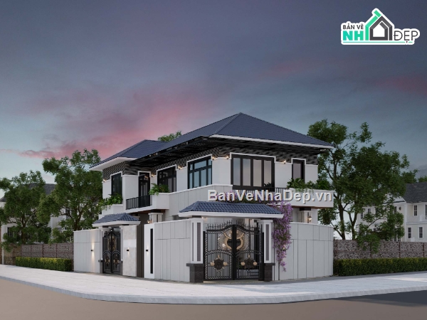 nhà mái nhật 2 tầng,mẫu nhà mái nhật 2 tầng,nhà 2 tầng đẹp