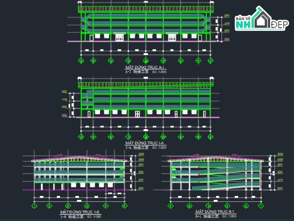 Nhà ăn kết hợp nhà xe,Bản vẽ nhà xe,Bản vẽ nhà ăn và nhà xe