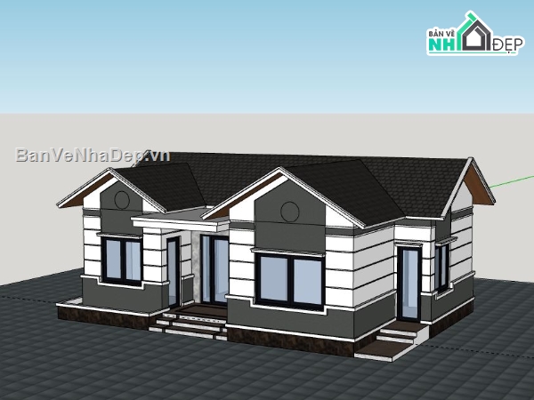 Biệt thự 1 tầng,model su biệt thự 1 tầng,sketchup biệt thự 1 tầng