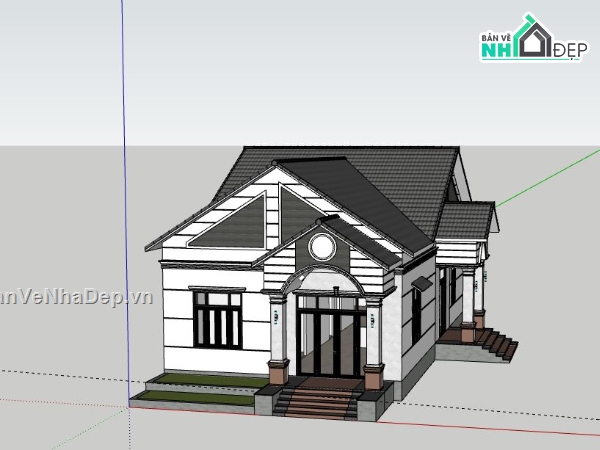 Biệt thự 1 tầng,model su biệt thự 1 tầng,sketchup biệt thự 1 tầng