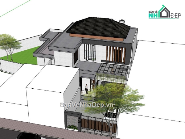 Biệt thự 2 tầng,model su biệt thự 2 tầng,biệt thự 2 tầng file su,file sketchup biệt thự 2 tầng