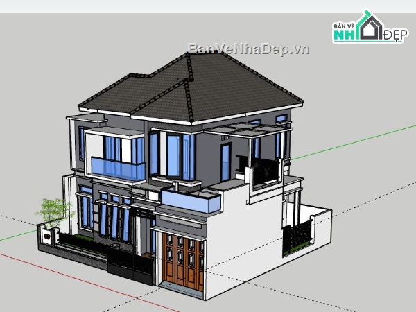 Biệt thự 2 tầng,Model su biệt thự 2 tầng,biệt thự 2 tầng sketchup