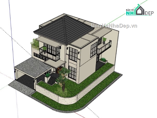 Biệt thự 3 tầng,biệt thự 3 tầng file su,sketchup biệt thự 3 tầng