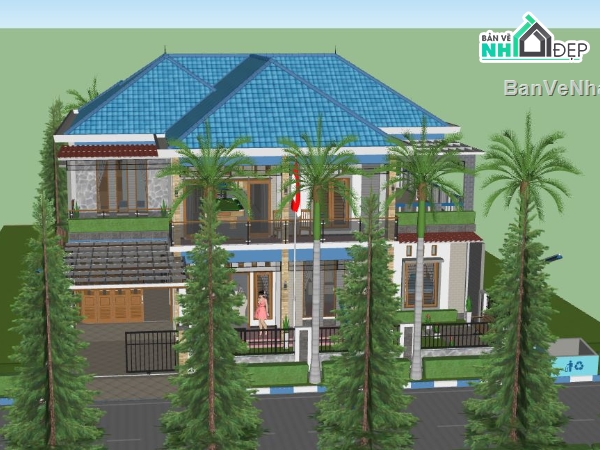 Biệt thự 2 tầng,model su biệt thự 2 tầng,file sketchup biệt thự 2 tầng,biệt thự 2 tầng model su