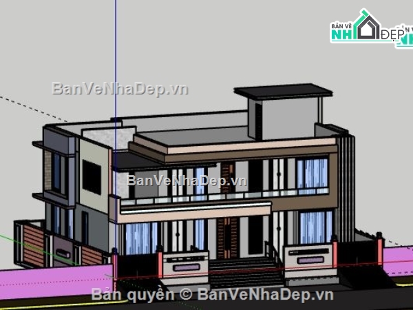 Biệt thự 2 tầng,file su biệt thự 2 tầng,sketchup biệt thự 2 tầng