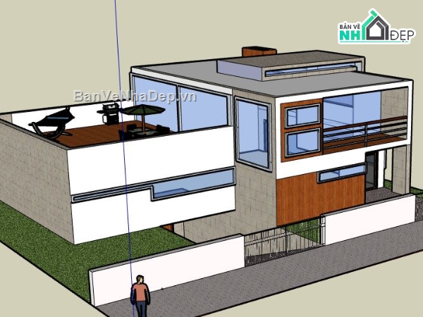 Biệt thự 2 tầng,model su biệt thự 2 tầng,file su biệt thự 2 tầng,sketchup biệt thự 2 tầng