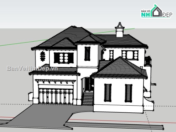 Biệt thự 2 tầng,model su biệt thự 2 tầng,biệt thự 2 tầng file su