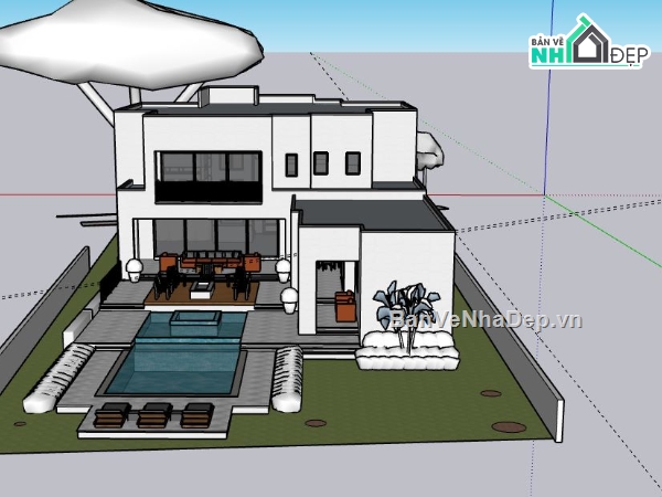 Biệt thự 2 tầng,model su biệt thự 2 tầng,file su biệt thự 2 tầng,sketchup biệt thự 2 tầng