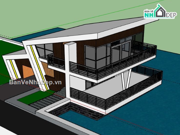 Biệt thự 2 tầng,model su biệt thự 2 tầng,file sketchup biệt thự 2 tầng