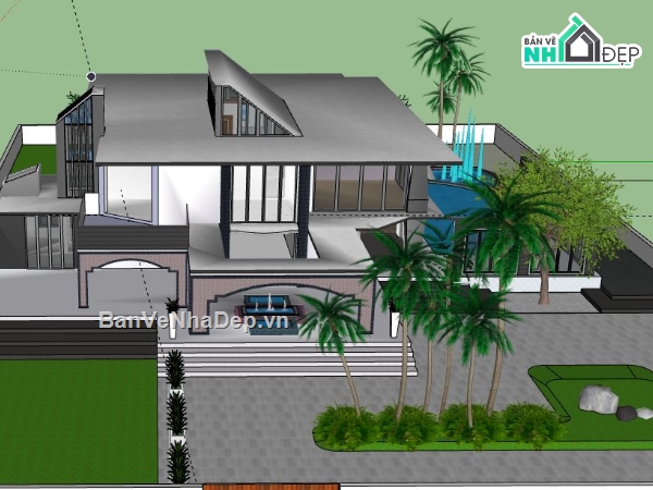 Biệt thự 2 tầng,model su biệt thự 2 tầng,sketchup biệt thự 2 tầng