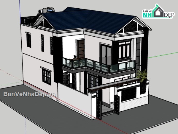 Biệt thự 2 tầng,model su biệt thự 2 tầng,sketchup biệt thự 2 tầng
