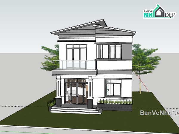 Biệt thự 2 tầng,Model su biệt thự 2 tầng,sketchup biệt thự 2 tầng