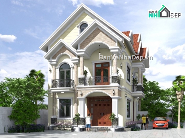 biệt thự 2 tầng,biệt thự mái thái,biệt thự mái thái 2 tầng