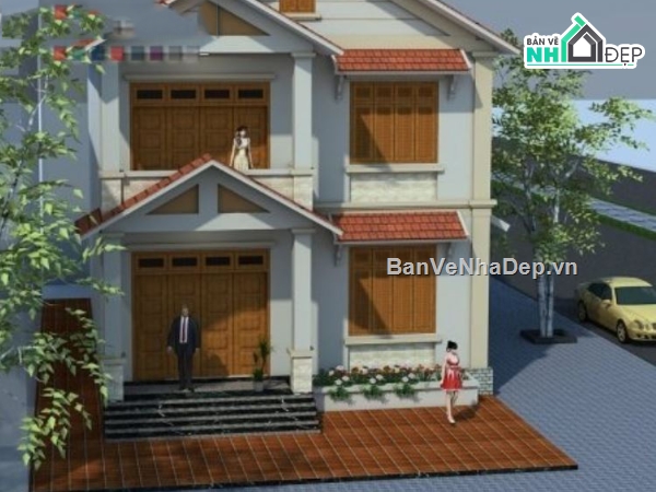 Biệt thự,Biệt thự 2 tầng,file cad biệt thự 2 tầng