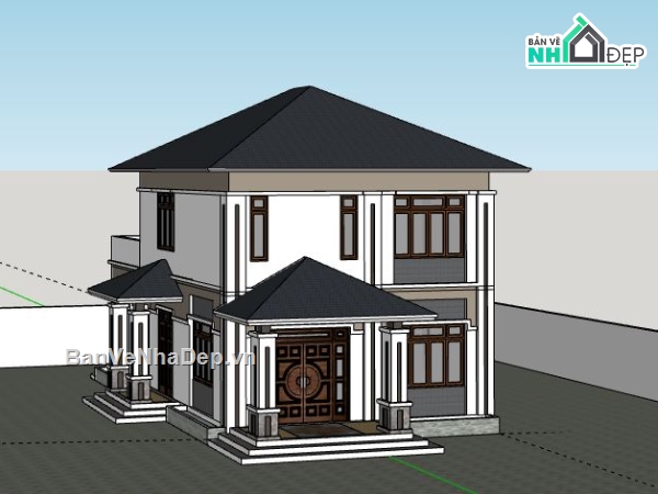 Biệt thự 2 tầng,model su biệt thự 2 tầng,sketchup biệt thự 2 tầng