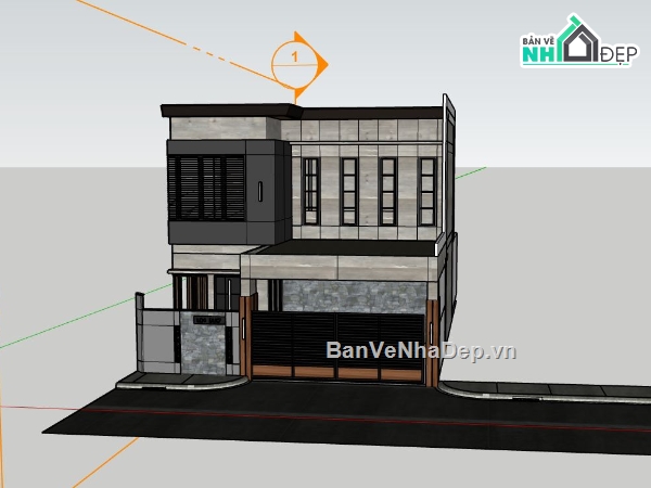 biệt thự 2 tầng,mẫu biệt thự sketchup,biệt thự hiện đại