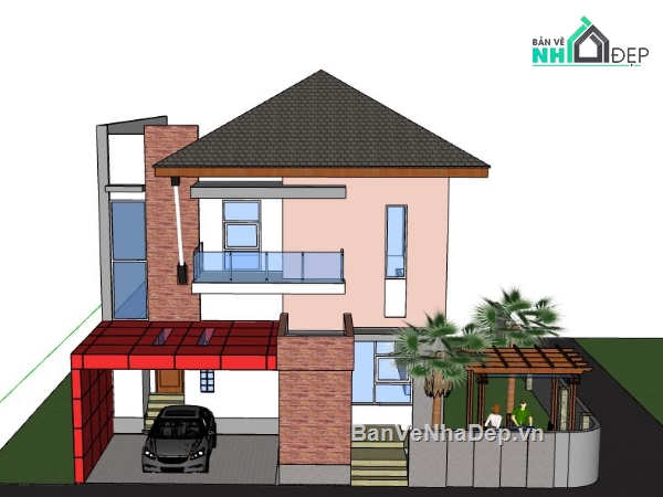 Biệt thự 2 tầng,model su biệt thự 2 tầng,biệt thự 2 tầng file su,file sketchup biệt thự 2 tầng