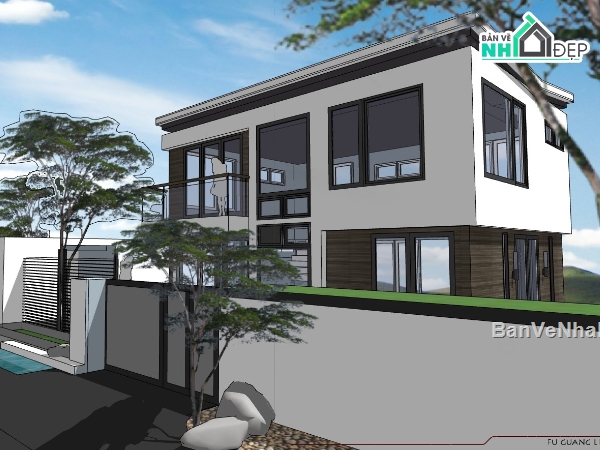 Biệt thự  2 tầng,file su biệt thự,sketchup biệt thự