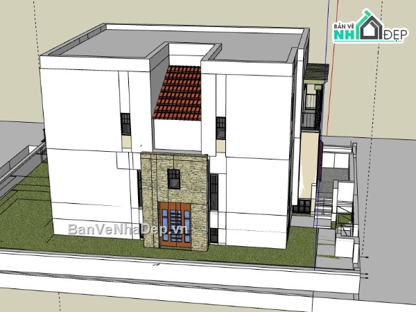 Biệt thự  2 tầng,model su biệt thự 2 tầng,file sketchup biệt thự,sketchup biệt thự 2 tầng