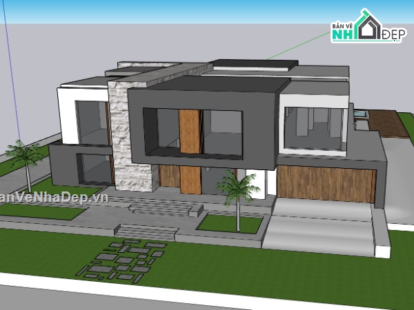 Biệt thự  2 tầng,model su biệt thự 2 tầng,sketchup biệt thự 2 tầng