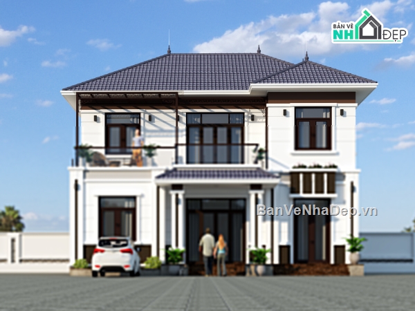 Biet thu 2 tang mai Nhat,Biet thu 2 tang 13x12m,Biet thu 2 tang mai Nhat 13x12m